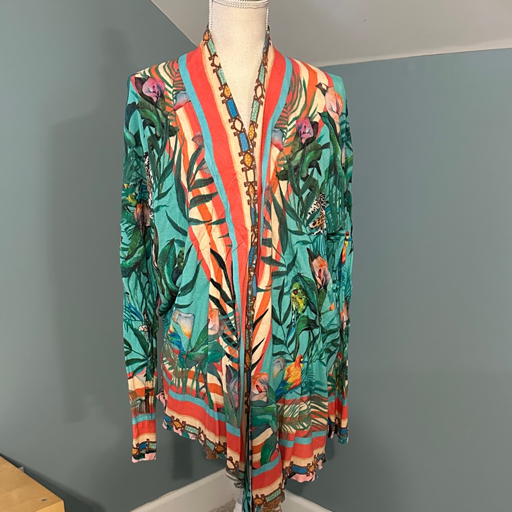 Tropical Print Johnny Was Open Cardigan